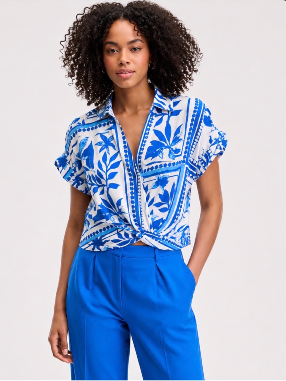 I.N.C. International Concepts Twist Hem Tropical Blouse